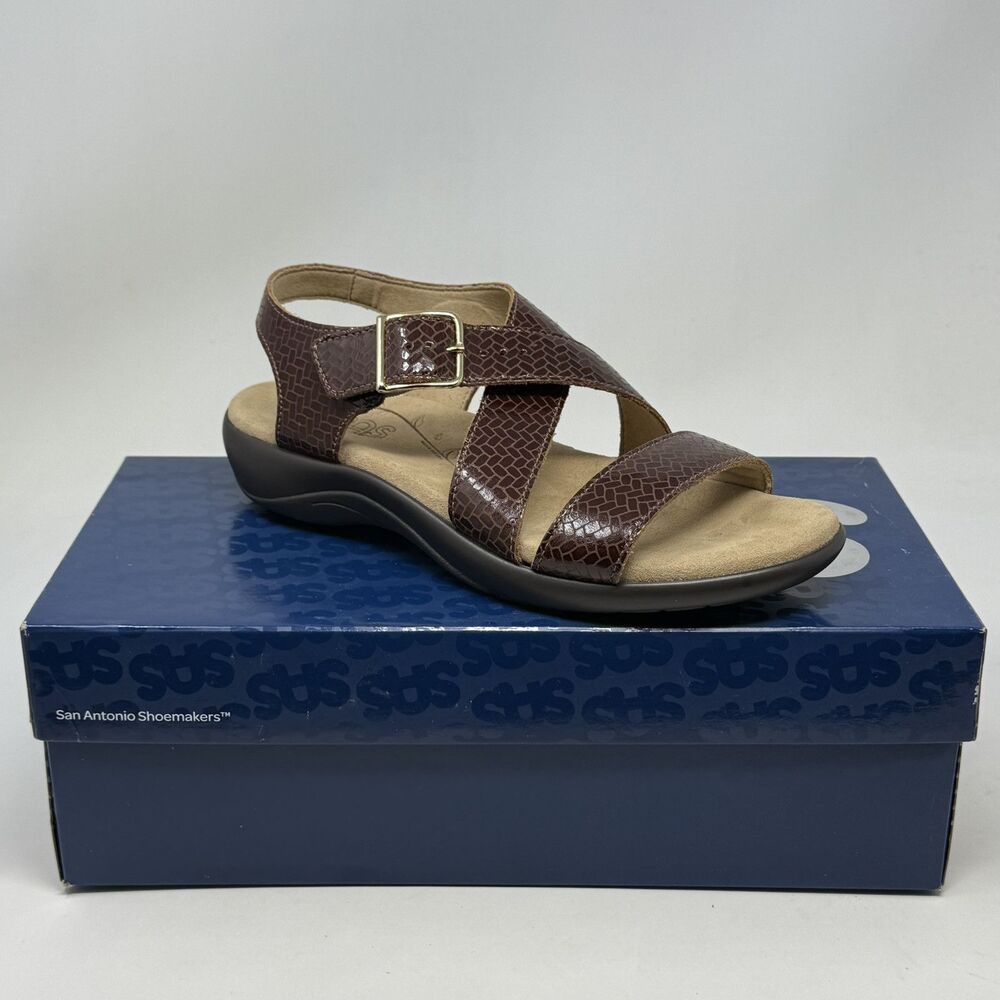 SAS Laguna Weave Henna Sandals Womens 6 M Brown Croc Print Strappy Comfort USA